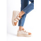 ALC Collection VALENCIA Bağcıksız Cırt Cırtlı Ortopedik Taban Kadın Sneaker Spor Ayakkabı CTT - Ten/Kahve