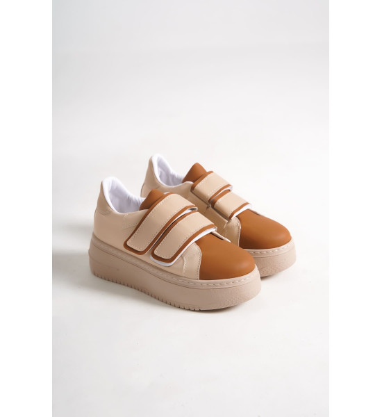 ALC Collection VALENCIA Bağcıksız Cırt Cırtlı Ortopedik Taban Kadın Sneaker Spor Ayakkabı CTT - Ten/Kahve