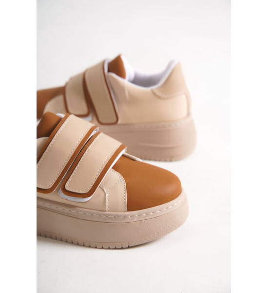 ALC Collection VALENCIA Bağcıksız Cırt Cırtlı Ortopedik Taban Kadın Sneaker Spor Ayakkabı CTT - Ten/Kahve