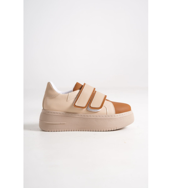 ALC Collection VALENCIA Bağcıksız Cırt Cırtlı Ortopedik Taban Kadın Sneaker Spor Ayakkabı CTT - Ten/Kahve