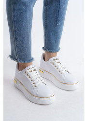 MINA Bağcıklı Ortopedik Taban Kadın Sneaker Spor Ayakkabı  CBT - Beyaz/Altın