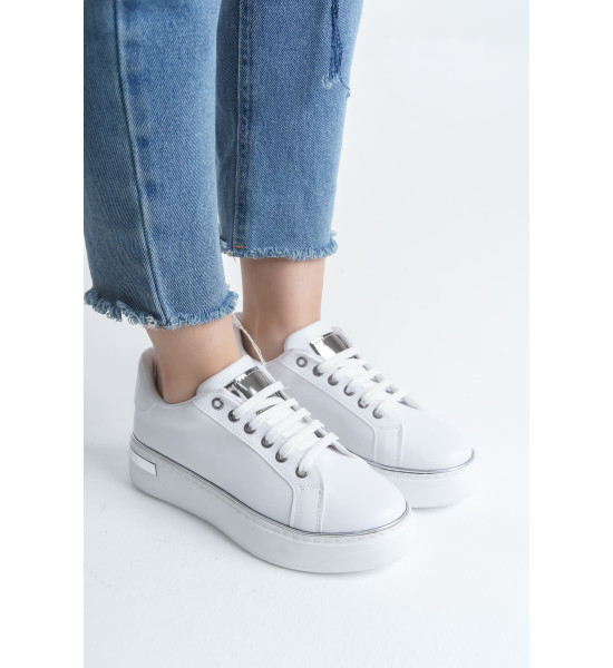 ALC Collection MINA Bağcıklı Ortopedik Taban Kadın Sneaker Spor Ayakkabı  CBT - Beyaz/Gümüş