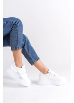 VALENCIA Bağcıksız Cırt Cırtlı Ortopedik Taban Kadın Sneaker Spor Ayakkabı CBT - Beyaz
