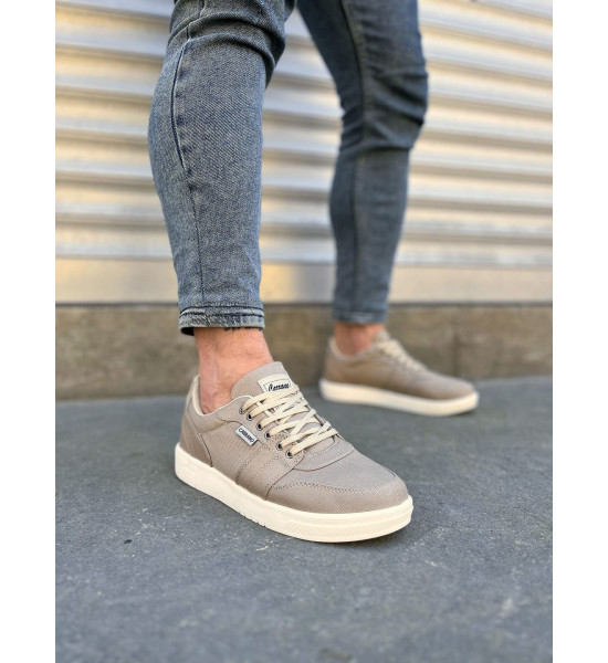 ALC Collection JY0118 REX Bağcıklı Keten Kumaş Erkek Günlük Sneaker Ayakkabı KKT - Bej