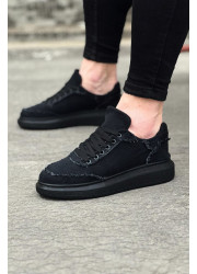JY018 Dexo Erkek Günlük Bağcıklı Kot Kumaş Spor Sneaker Ayakkabı TST - Siyah