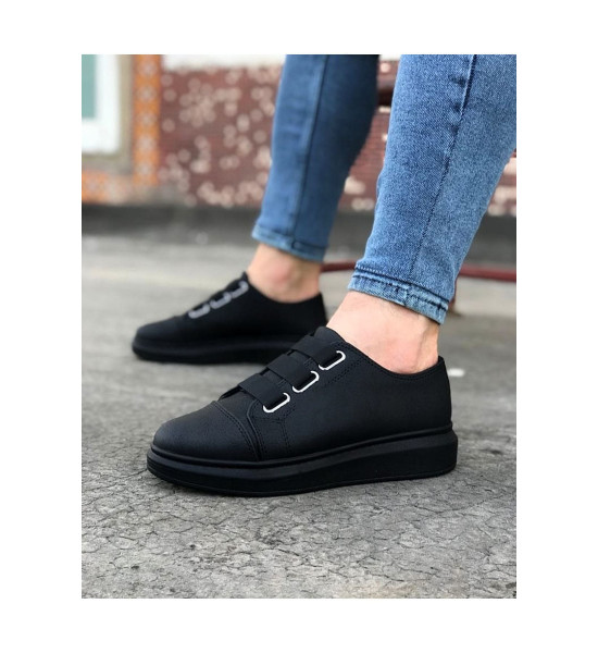ALC Collection JY026 Astor Erkek Günlük Lastikli Cilt Spor Sneaker Ayakkabı CST - Siyah
