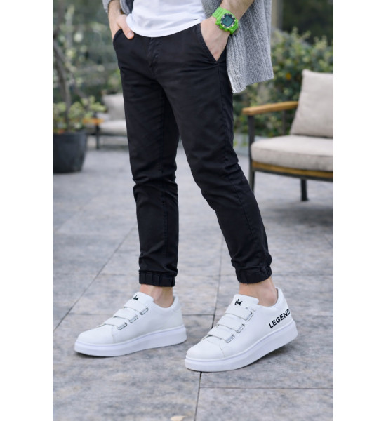ALC Collection JY029 Mono Bağcıksız 3 Bantlı Lastikli Legend Cilt Erkek Günlük Sneaker Ayakkabı CBT - Beyaz