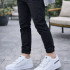 JY029 Mono Bağcıksız 3 Bantlı Lastikli Legend Cilt Erkek Günlük Sneaker Ayakkabı CBT - Beyaz