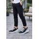 ALC Collection JY029 Mono Bağcıksız 3 Bantlı Lastikli Legend Cilt Erkek Günlük Sneaker Ayakkabı CBT - Siyah/Beyaz
