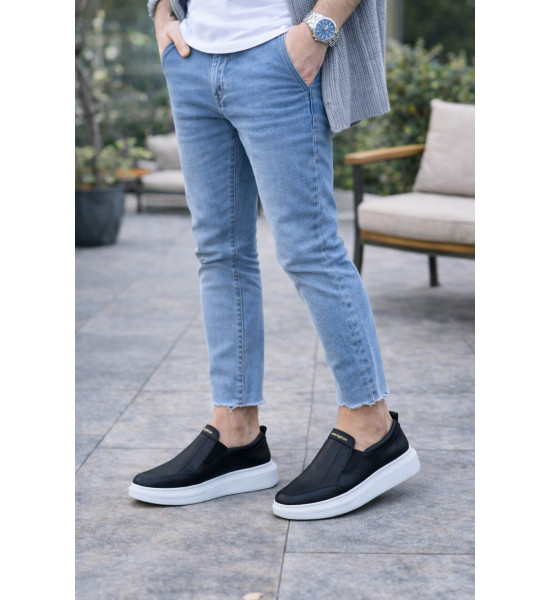 ALC Collection JY049 Ease Bağcıksız Erkek Günlük Cilt Spor Sneaker Ayakkabı CBT - Siyah
