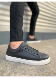 JY122 Mode Bağcıklı Cilt Erkek Günlük Sneaker Ayakkabı CBT - Siyah