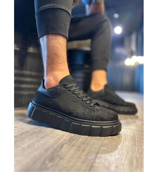 ALC Collection JY144 Volt Bağcıklı Süet Erkek Günlük Sneaker Yüksek Taban Ayakkabı SST Siyah