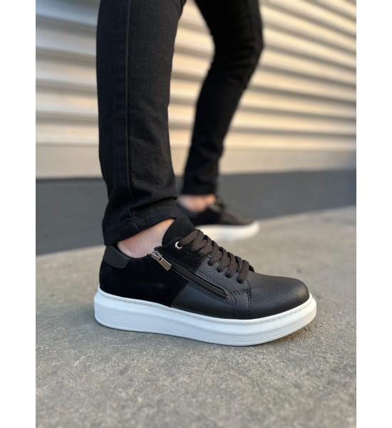 ALC Collection JY155 Warrior Bağcıklı ve Fermuarlı Cilt Süet Erkek Günlük Sneaker Ayakkabı CSBT - Siyah
