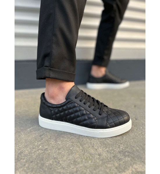 ALC Collection JY166 Prestige Bağcıklı Cilt Kapitone Desenli Erkek Günlük Sneaker Ayakkabı CBT - Siyah