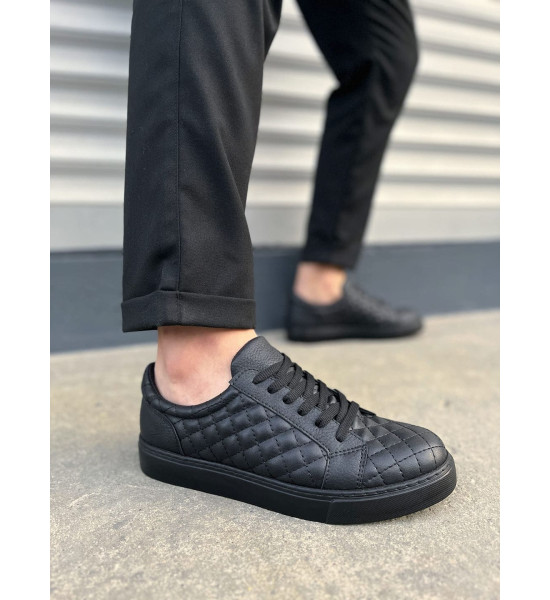 ALC Collection JY166 Prestige Bağcıklı Cilt Kapitone Desenli Erkek Günlük Sneaker Ayakkabı CST - Siyah