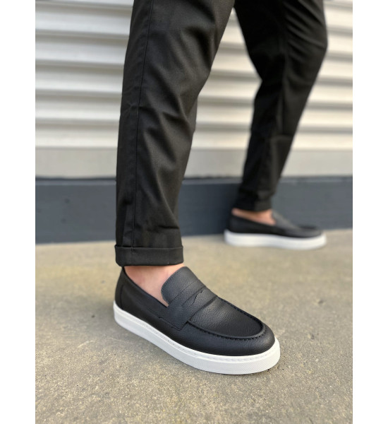 ALC Collection JY180 Estilo X Bağcıksız Cilt Erkek Günlük Spor Klasik Ayakkabı CBT - Siyah
