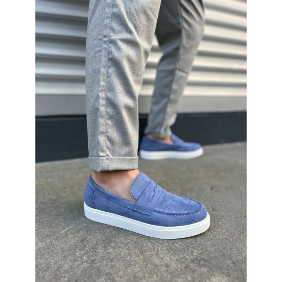 ALC Collection JY180 Estilo X Bağcıksız Süet Erkek Günlük Spor Klasik Ayakkabı SBT - Mavi