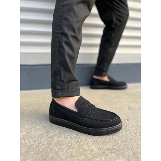 ALC Collection JY180 Estilo X Bağcıksız Süet Erkek Günlük Spor Klasik Ayakkabı SST - Siyah