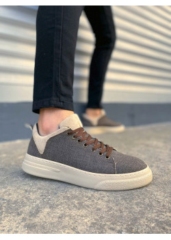 JY204 Flex Bağcıklı Keten Kumaş Erkek Günlük Sneaker Ayakkabı KKT - Kahverengi/Krem