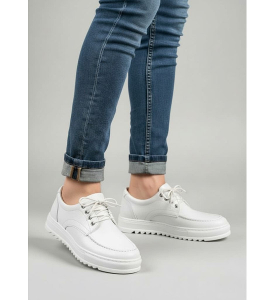 ALC Collection JY-T12x Arts Bağcıklı Cilt Erkek Günlük Spor Klasik Ayakkabı CBT - Beyaz