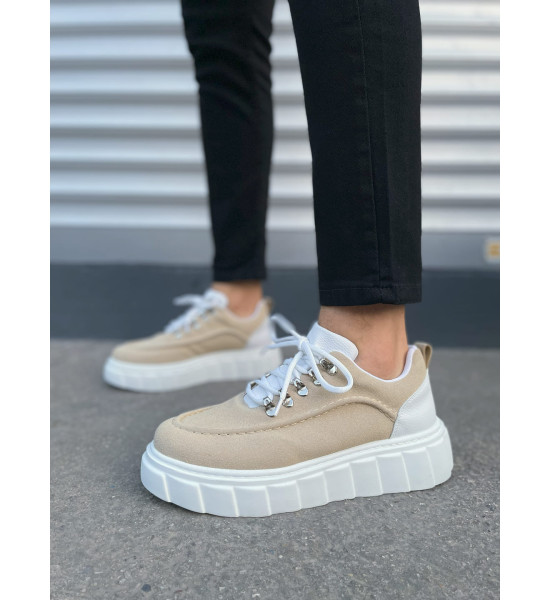 ALC Collection JY010 Cloud Bağcıklı Süet Erkek Günlük Sneaker Ayakkabı SBT - Krem/Beyaz