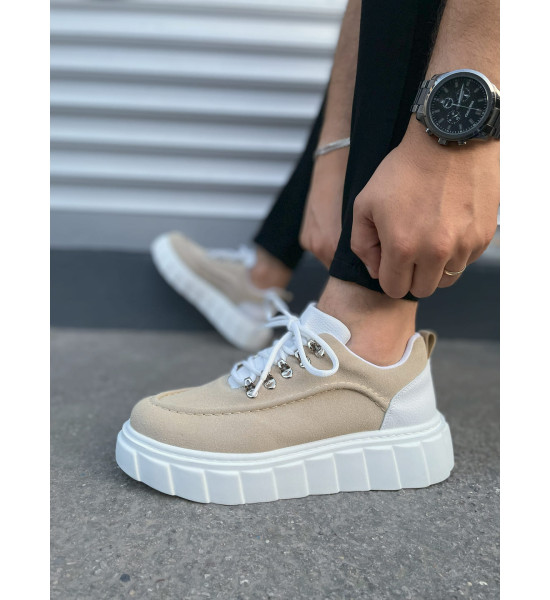 ALC Collection JY010 Cloud Bağcıklı Süet Erkek Günlük Sneaker Ayakkabı SBT - Krem/Beyaz