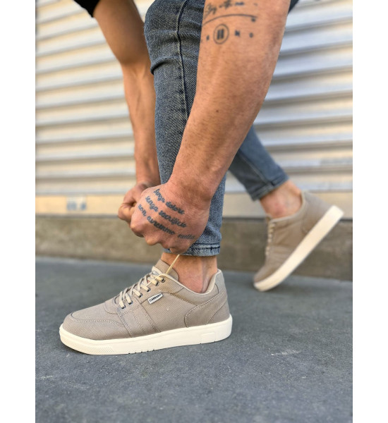 ALC Collection JY0118 REX Bağcıklı Keten Kumaş Erkek Günlük Sneaker Ayakkabı KKT - Bej
