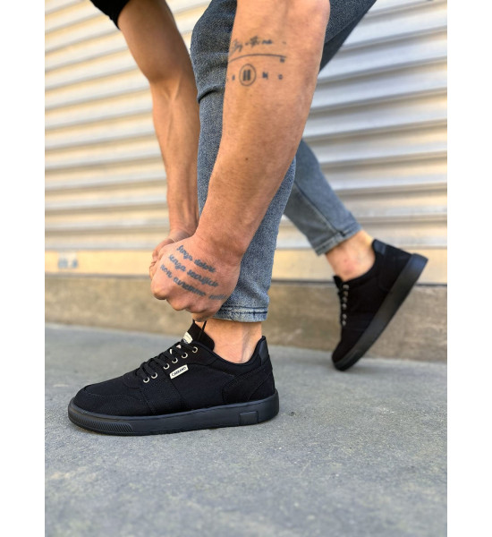 ALC Collection JY0118 REX Bağcıklı Keten Kumaş Erkek Günlük Sneaker Ayakkabı KST - Siyah