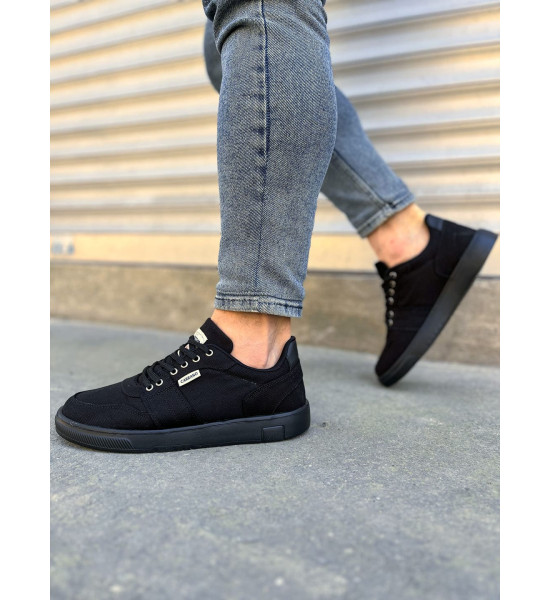 ALC Collection JY0118 REX Bağcıklı Keten Kumaş Erkek Günlük Sneaker Ayakkabı KST - Siyah