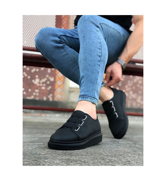 ALC Collection JY026 Astor Erkek Günlük Lastikli Cilt Spor Sneaker Ayakkabı CST - Siyah