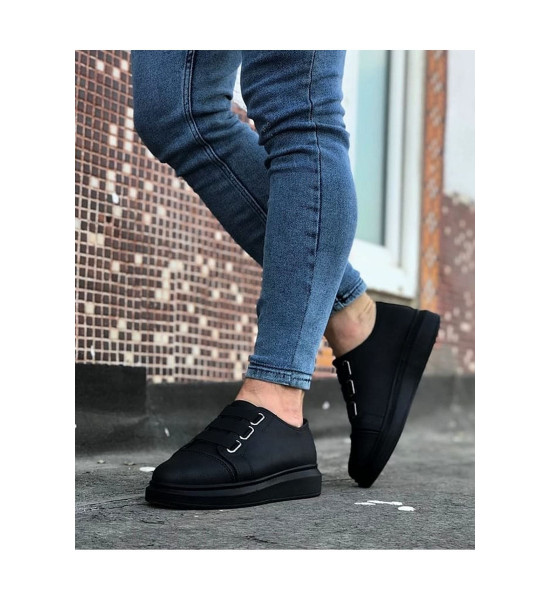 ALC Collection JY026 Astor Erkek Günlük Lastikli Cilt Spor Sneaker Ayakkabı CST - Siyah