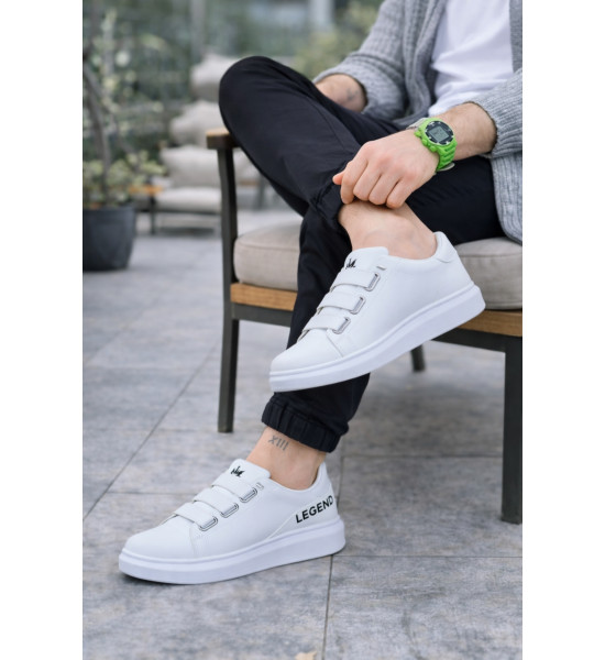 ALC Collection JY029 Mono Bağcıksız 3 Bantlı Lastikli Legend Cilt Erkek Günlük Sneaker Ayakkabı CBT - Beyaz