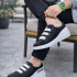 JY029 Mono Bağcıksız 3 Bantlı Lastikli Legend Cilt Erkek Günlük Sneaker Ayakkabı CBT - Siyah/Beyaz