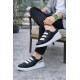 ALC Collection JY029 Mono Bağcıksız 3 Bantlı Lastikli Legend Cilt Erkek Günlük Sneaker Ayakkabı CBT - Siyah/Beyaz
