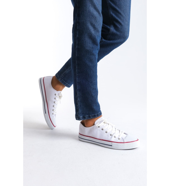 ALC Collection JY0422 Luke Bağcıklı Keten Kumaş Erkek Günlük Sneaker Ayakkabı KBT - Beyaz