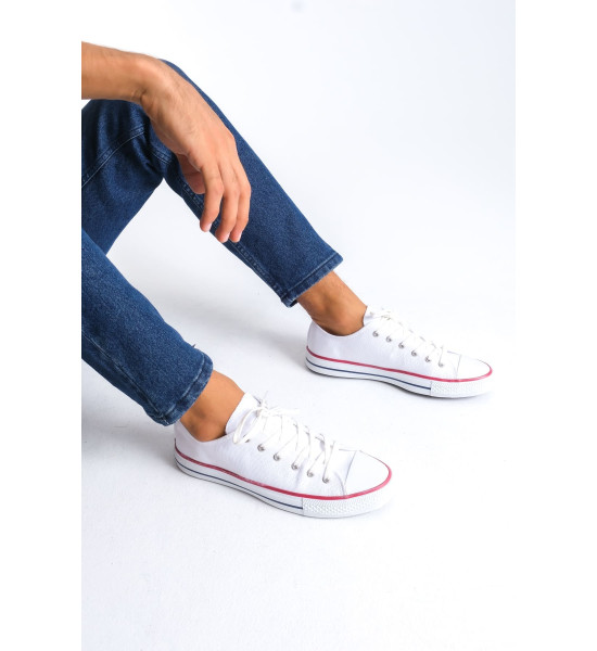 ALC Collection JY0422 Luke Bağcıklı Keten Kumaş Erkek Günlük Sneaker Ayakkabı KBT - Beyaz