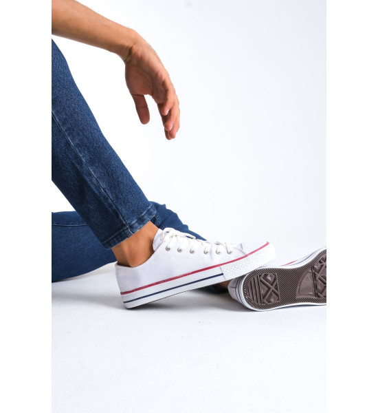 ALC Collection JY0422 Luke Bağcıklı Keten Kumaş Erkek Günlük Sneaker Ayakkabı KBT - Beyaz
