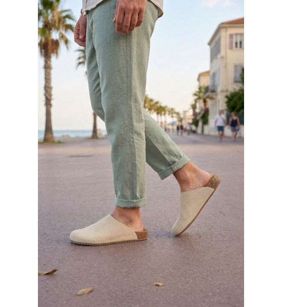 ALC Collection JY0556 Ravn Bağcıksız Hakiki Süet Deri Erkek Günlük Mantar Taban Loafer Klasik Ayakkabı HDMT - Krem