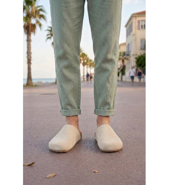 ALC Collection JY0556 Ravn Bağcıksız Hakiki Süet Deri Erkek Günlük Mantar Taban Loafer Klasik Ayakkabı HDMT - Krem