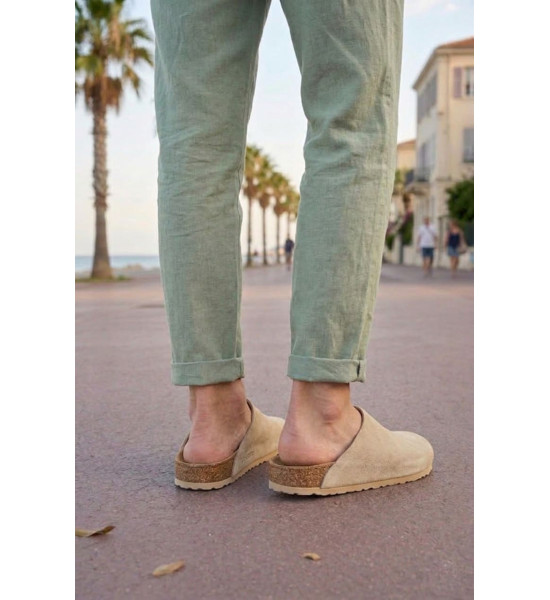 ALC Collection JY0556 Ravn Bağcıksız Hakiki Süet Deri Erkek Günlük Mantar Taban Loafer Klasik Ayakkabı HDMT - Krem