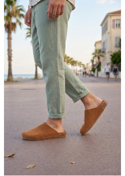 JY0556 Ravn Bağcıksız Hakiki Süet Deri Erkek Günlük Mantar Taban Loafer Klasik Ayakkabı HDMT - Taba