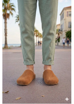 JY0556 Ravn Bağcıksız Hakiki Süet Deri Erkek Günlük Mantar Taban Loafer Klasik Ayakkabı HDMT - Taba