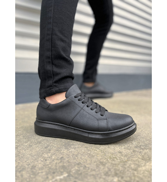 ALC Collection JY151 Boost Bağcıklı Cilt Erkek Günlük Sneaker Ayakkabı CST - Siyah