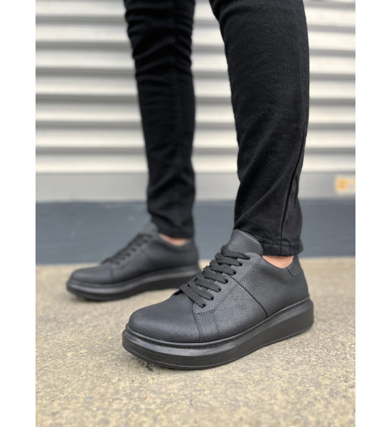 ALC Collection JY151 Boost Bağcıklı Cilt Erkek Günlük Sneaker Ayakkabı CST - Siyah