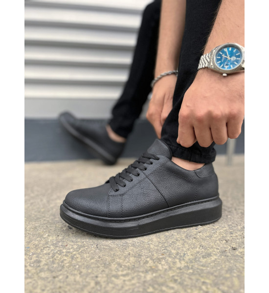 ALC Collection JY151 Boost Bağcıklı Cilt Erkek Günlük Sneaker Ayakkabı CST - Siyah