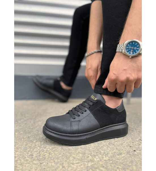 ALC Collection JY151 Boost Bağcıklı Cilt Süet Erkek Günlük Sneaker Ayakkabı CSST - Siyah