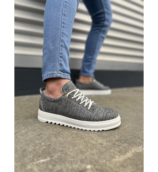 ALC Collection JY152 Cool Bağcıklı Keten Erkek Günlük Spor Klasik Ayakkabı KBT - Gri