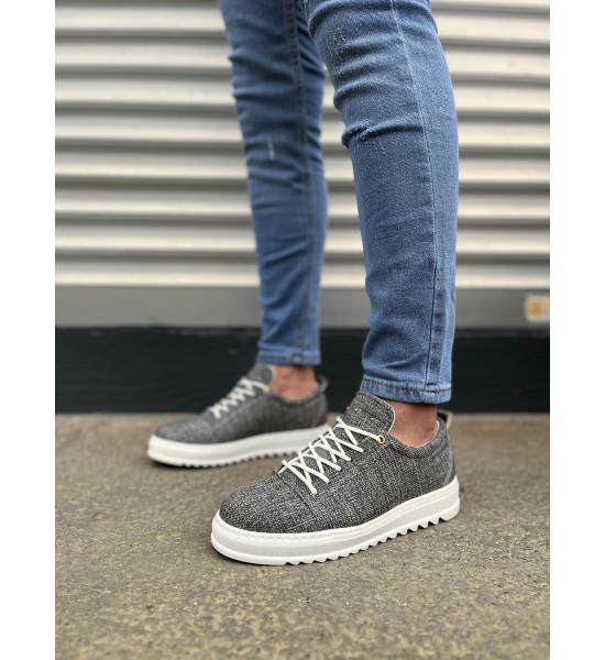 ALC Collection JY152 Cool Bağcıklı Keten Erkek Günlük Spor Klasik Ayakkabı KBT - Gri