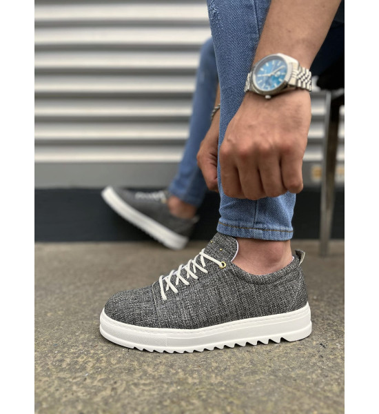 ALC Collection JY152 Cool Bağcıklı Keten Erkek Günlük Spor Klasik Ayakkabı KBT - Gri