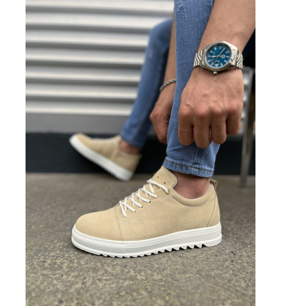 ALC Collection JY152 Cool Bağcıklı Süet Erkek Günlük Spor Klasik Ayakkabı SBT - Krem